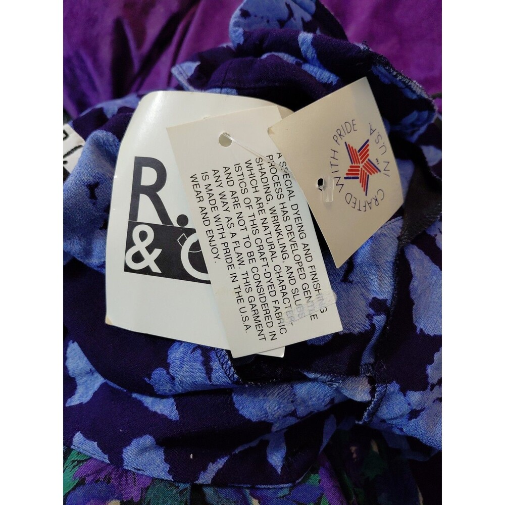 Vintage RJ Co Sz 12 Blue Floral Cap Sleeve Button Down Shoulder Pads Maxi Dress - Picture 15 of 16